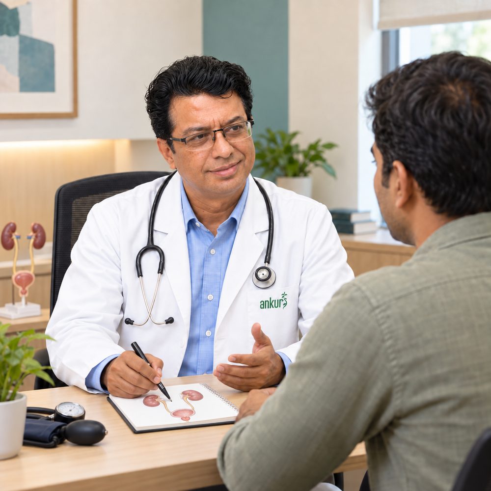 Dr. Vasan S.S in consultation with a patient at AnkurHEALTH, Rajajinagar, Bengaluru