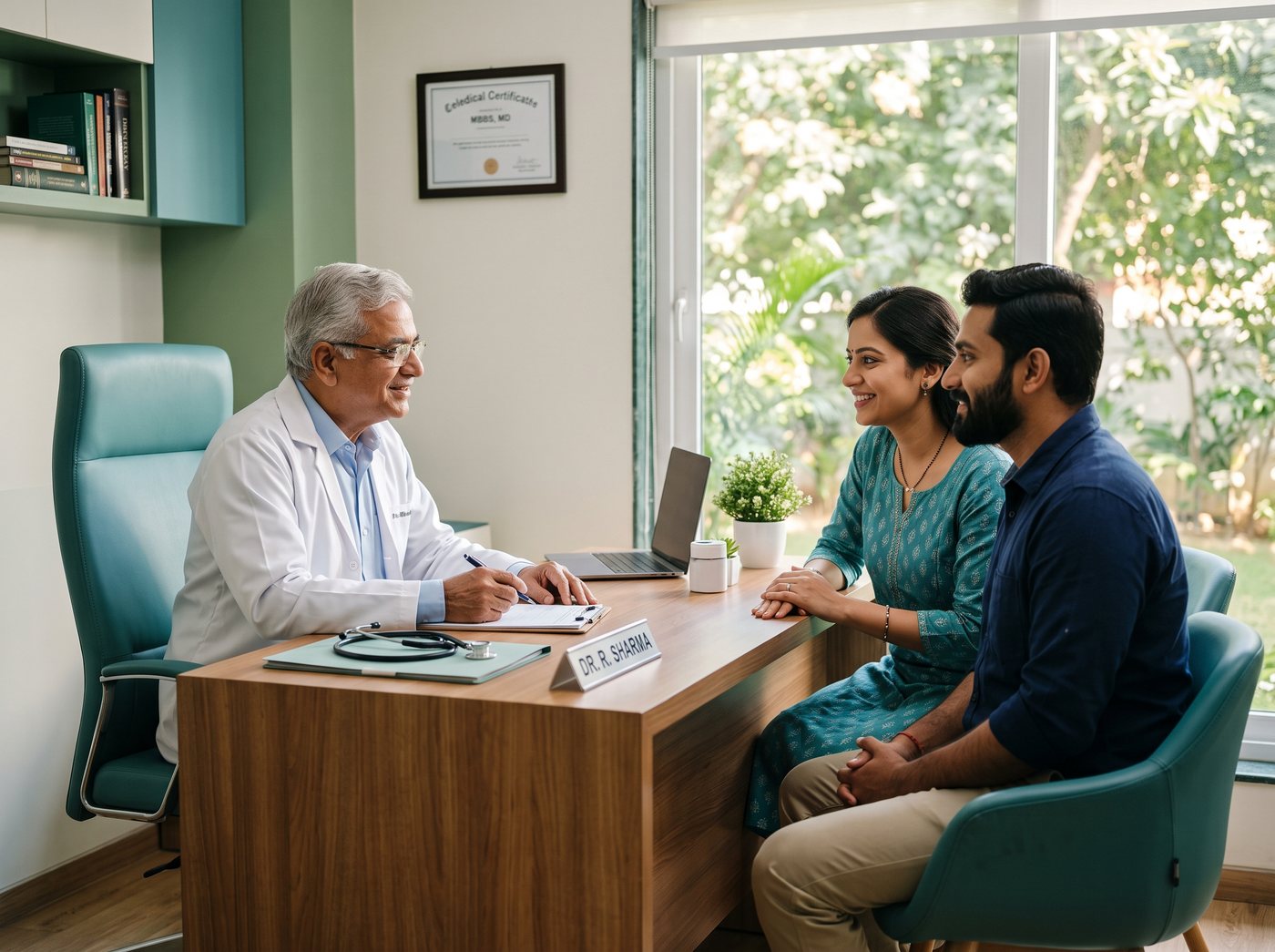 Doctor consulting a couple at Ankur fertility centre